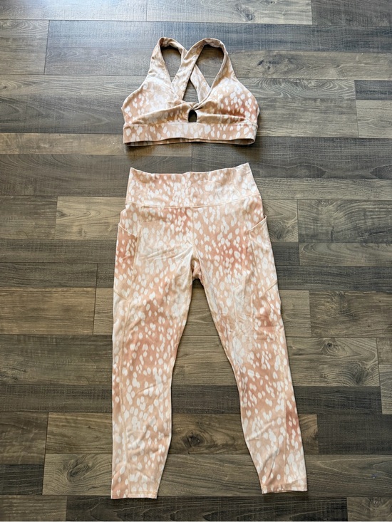 Fabletics Pants - Fabletics Pink & Cream Dotted High-Waist Leggings with Cross-Back Sports Bra Set